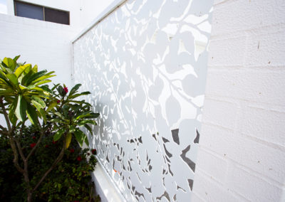 Perforated decorative aluminium checker plate sheet panel in the garden