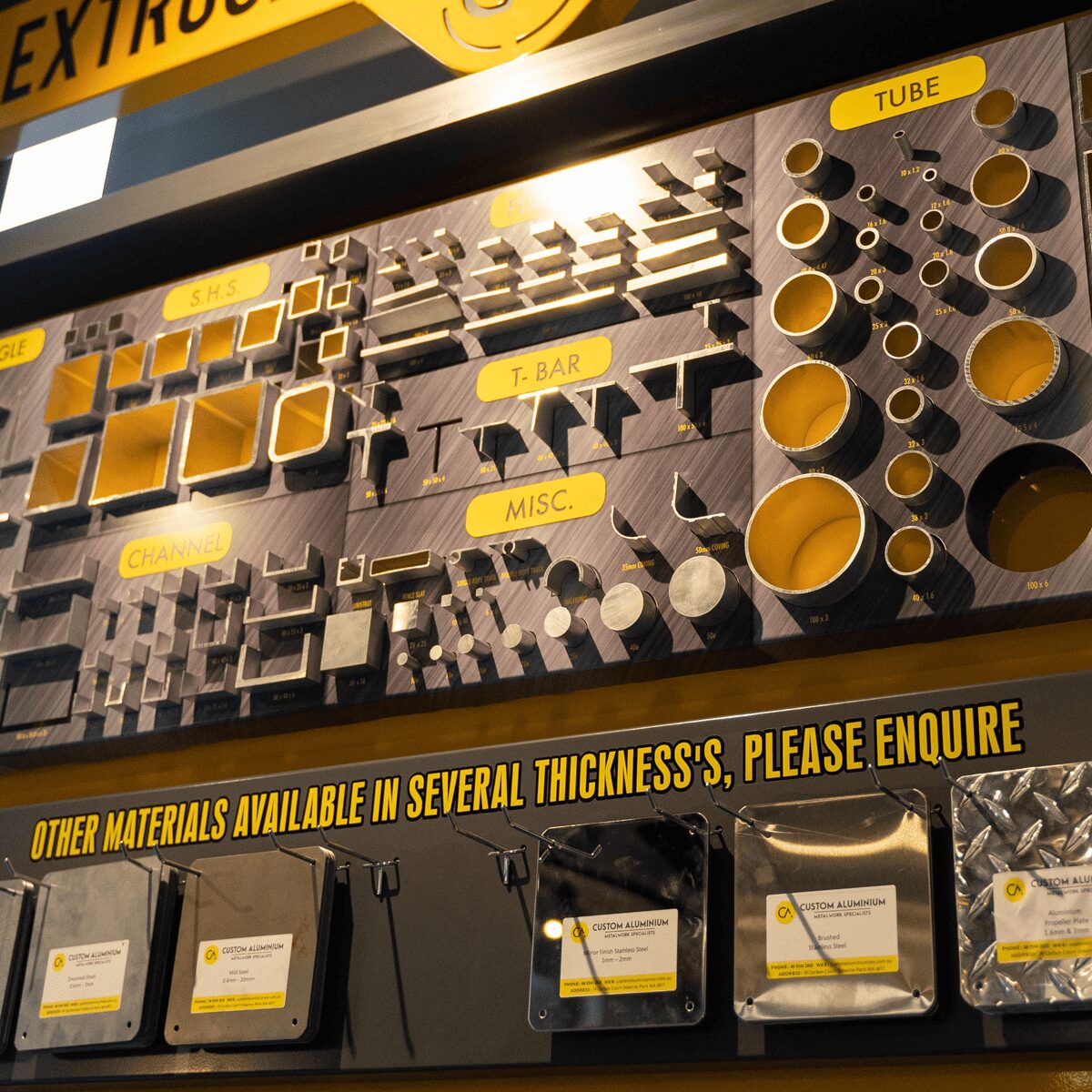 Aluminium - Different extrusions and sheets on display
